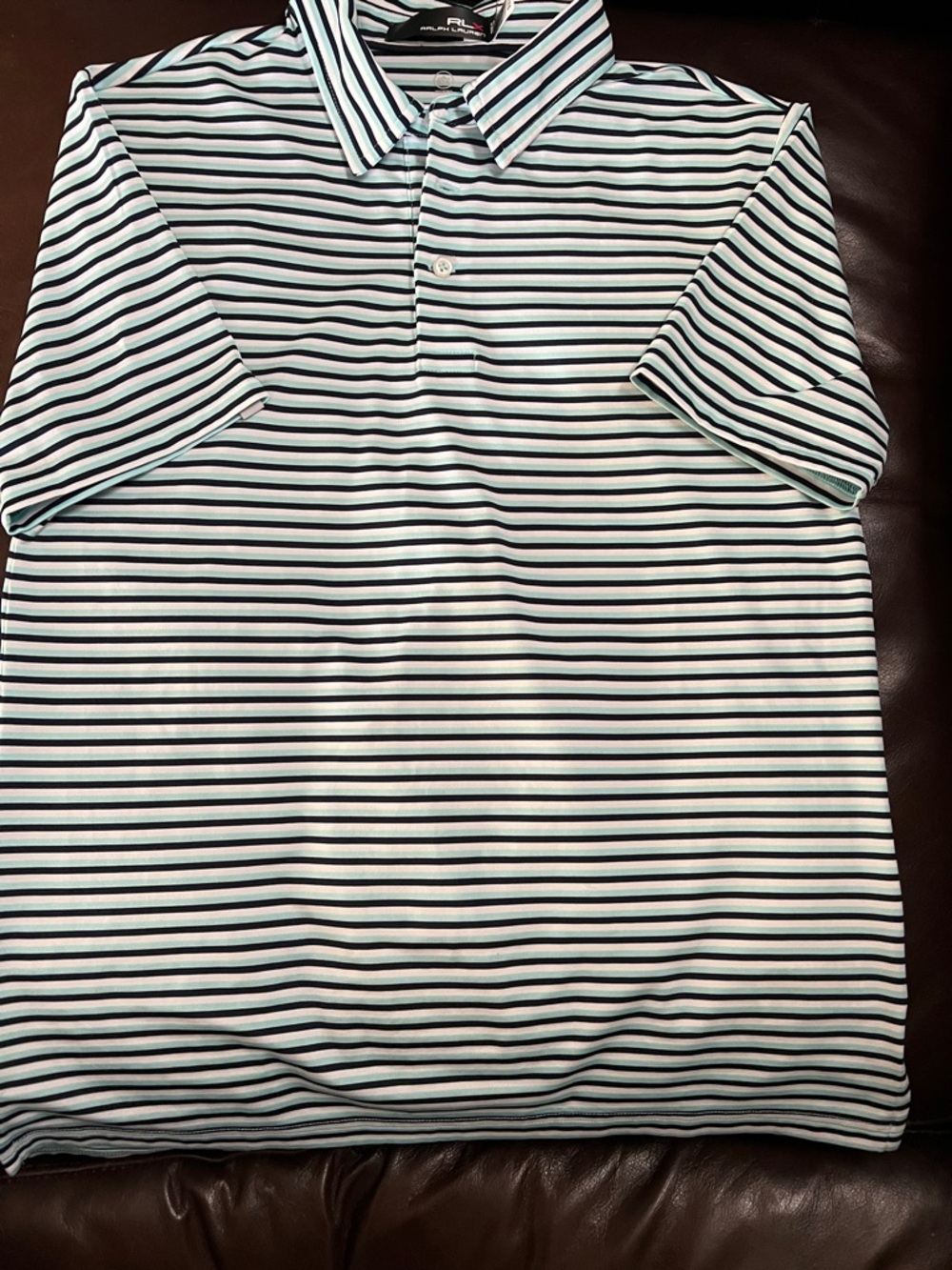RLX Ralph Lauren Boys White Polo with Navy & Light Blue Stripes
